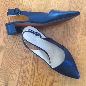 Franco Sarto Black Leather Vickie Slingbacks